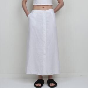 White 100% Linen Button Down Long Maxi Skirt Size 16 XL